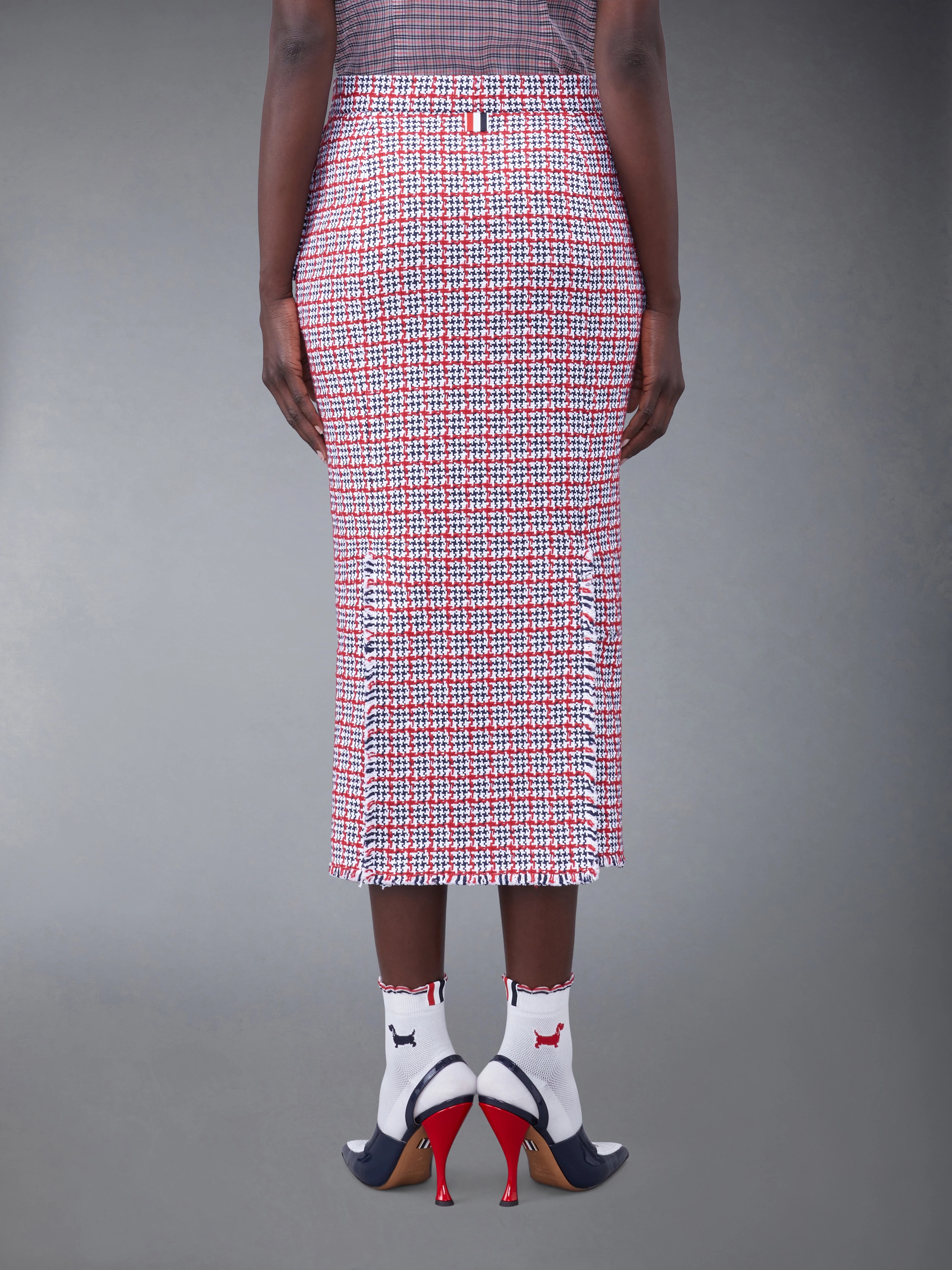 CHECK SUMMER TWEED FRAY MAXI LOW RISE PENCIL SKIRT - Image 3