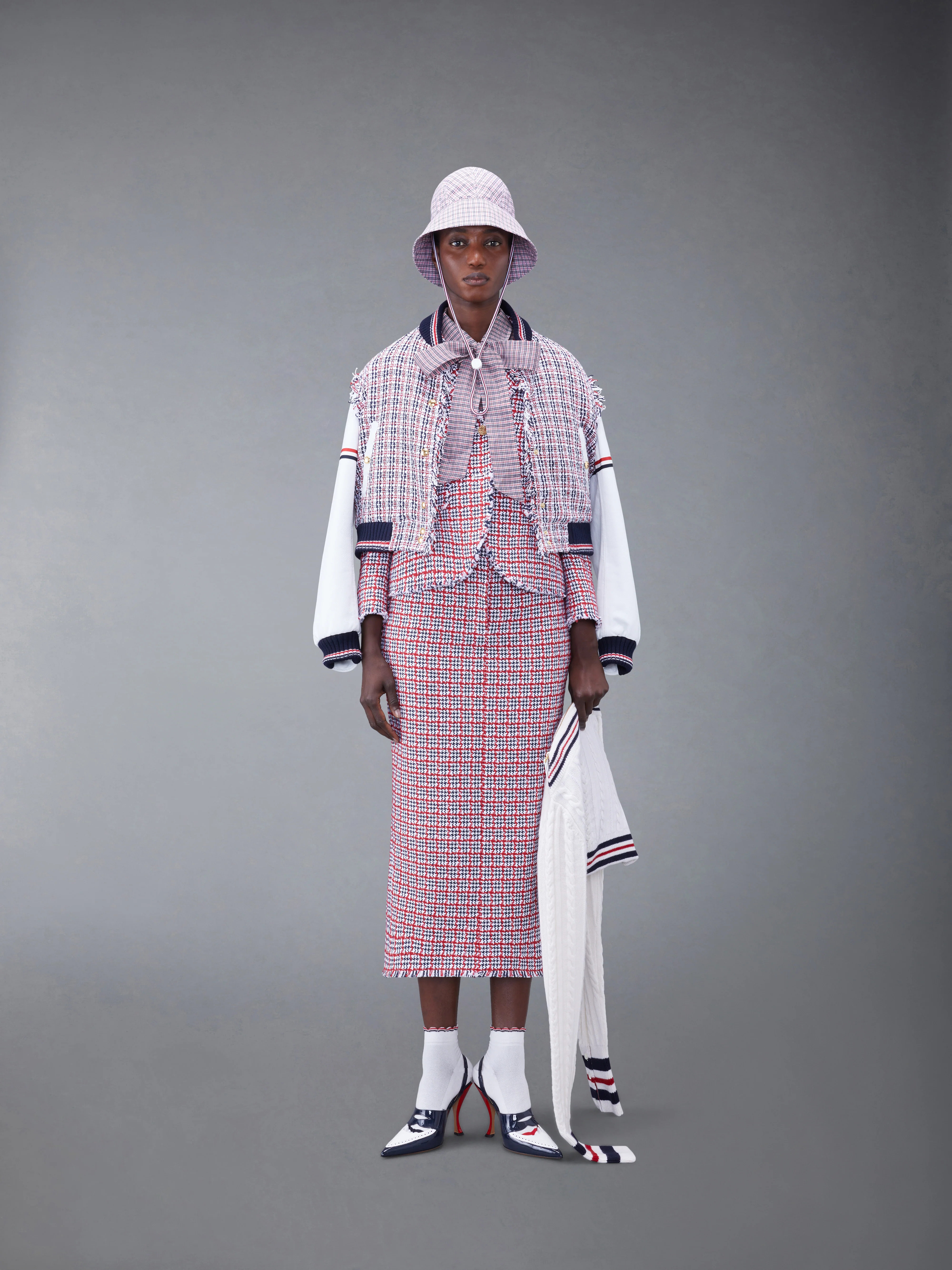 CHECK SUMMER TWEED FRAY MAXI LOW RISE PENCIL SKIRT - Image 4