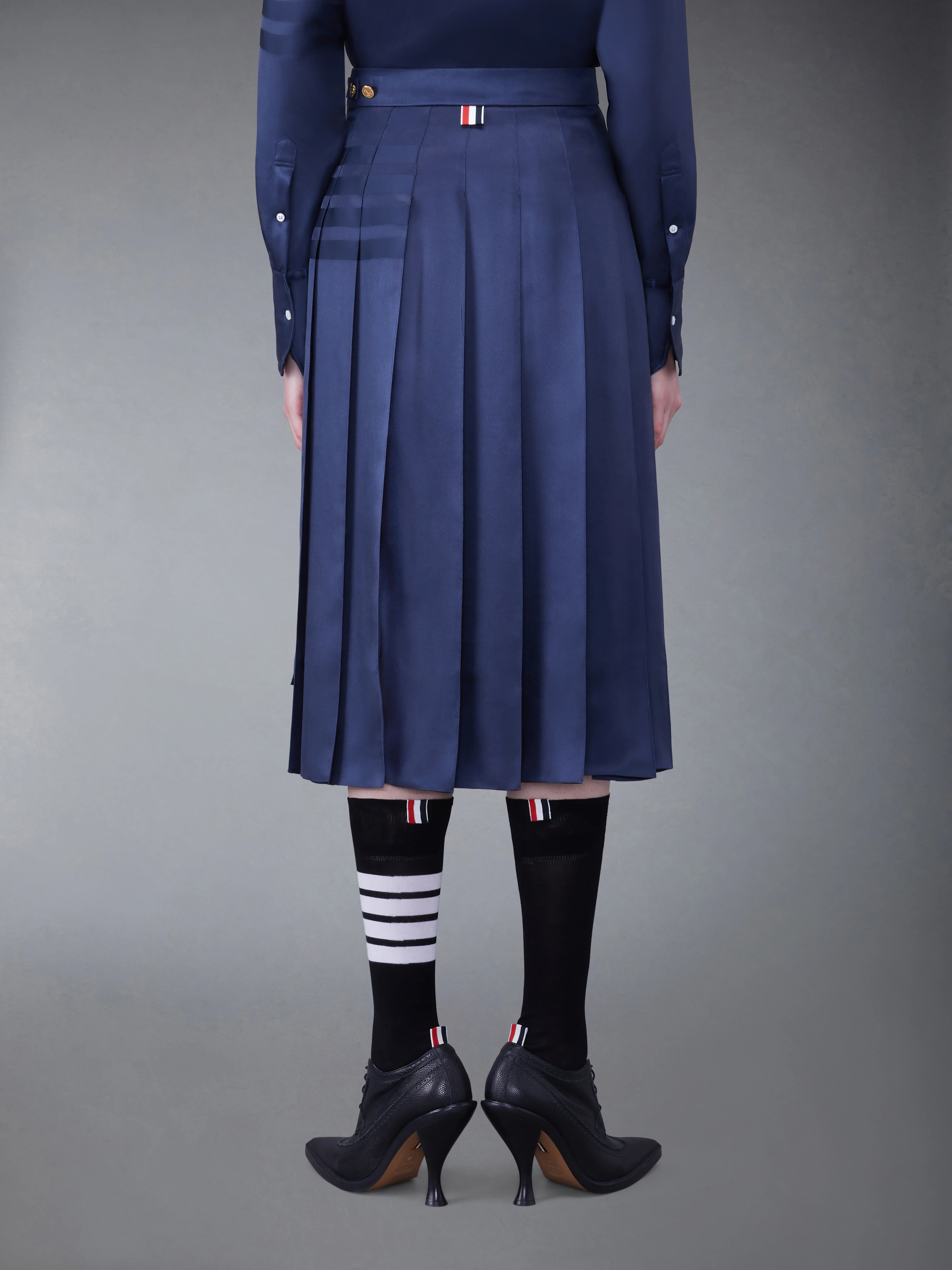 SILK TWILL 4-BAR MIDI PLEATED SKIRT - Image 3