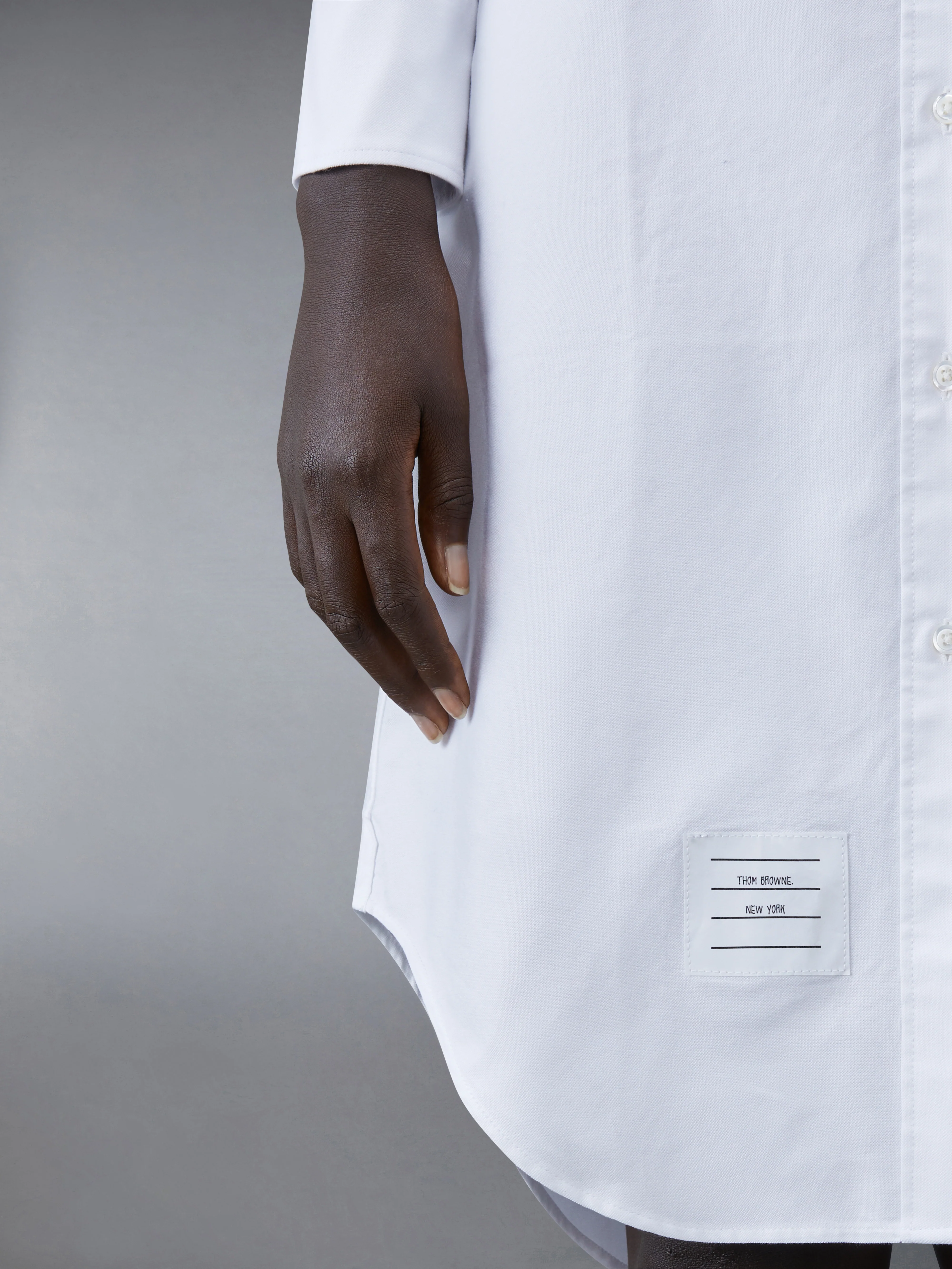 White Classic Oxford Long-sleeve Button Down Knee Length Shirtdress - Image 6